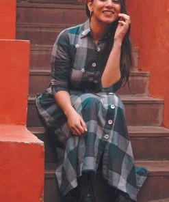 Gulaal Moss Green Flannel Shirt Dress