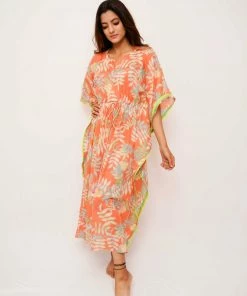 Threeness Orange Tropical Kaftan Breezy Summer