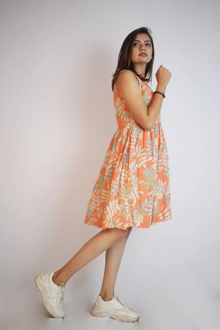 Threeness Orange Tropical Short Dress 2 Threeness Orange Tropical Short Dress