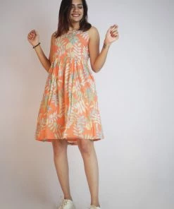 Threeness Orange Tropical Short Dress 8 Threeness Orange Tropical Short Dress