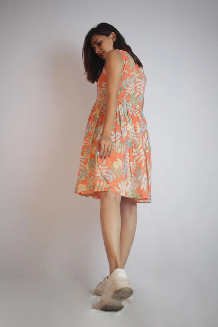 Threeness Orange Tropical Short Dress 4 Threeness Orange Tropical Short Dress