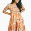 Threeness Orange Tropical Short Frill Dress