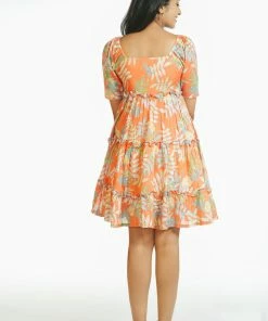 Threeness Orange Tropical Short Frill Dress