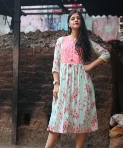 Threeness Pink Blue- Spring Dress Breezy Summer