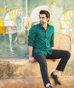 PRINTS VALLEY Green Bandhini Shirt Men's Shirt