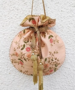 AMYRA Purse & Potli Floral Creeper Potli Peach