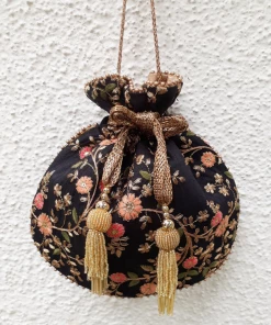 AMYRA Purse & Potli Floral Creeper Black Potli