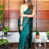 Tashi Threads Sarees Hand Block Printed Rayon Silk Saree - Bottle Green