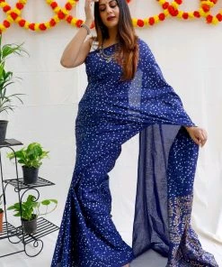 Tashi Threads Hand Block Printed Rayon Silk Saree - Navy Blue 8 Tashi Threads Hand Block Printed Rayon Silk Saree - Navy Blue