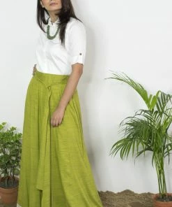 Label RishMaan Uptown Contemporary Olive Meander Shirt & Skirt