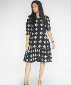 Threeness Triangle Ajrakh Frill Dress Breezy Summer
