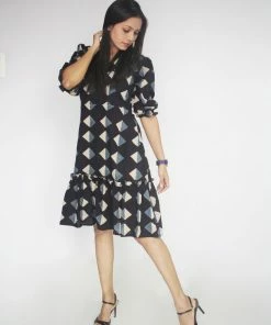 Threeness Triangle Ajrakh Frill Dress Breezy Summer