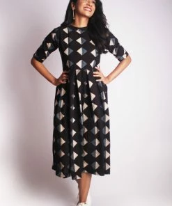 Threeness Triangle Ajrakh Pleated Dress