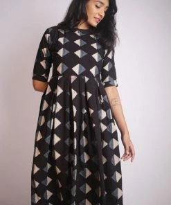 Threeness Triangle Ajrakh Pleated Dress