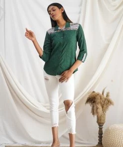 The Stitches Tops & Blouses Ikat Green Shirt