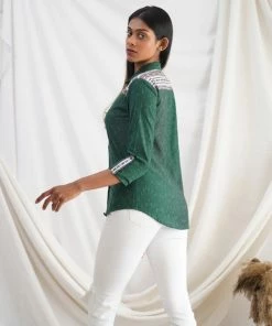 The Stitches Tops & Blouses Ikat Green Shirt
