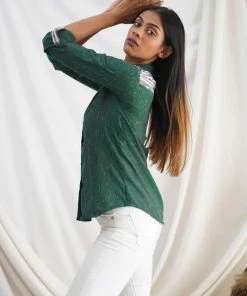 The Stitches Tops & Blouses Ikat Green Shirt
