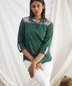 The Stitches Tops & Blouses Ikat Green Shirt