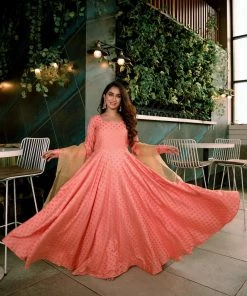 The Anarkali Store Ishita Peach Anarkali Set