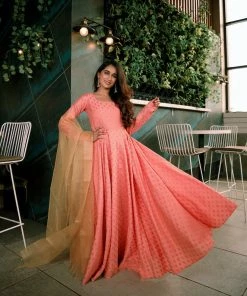The Anarkali Store Ishita Peach Anarkali Set