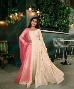 The Anarkali Store Ishita White Anarkali Set