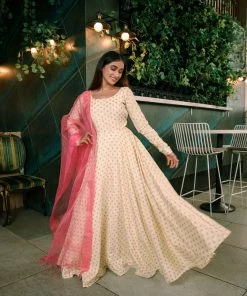 The Anarkali Store Ishita White Anarkali Set