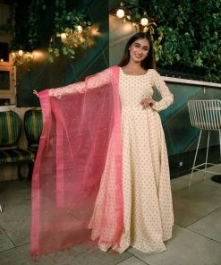 The Anarkali Store Ishita White Anarkali Set
