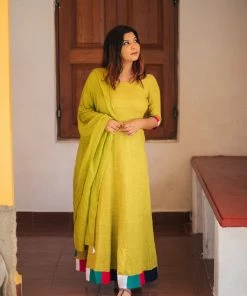 Label RishMaan Uptown Contemporary Olive Meander Maxi