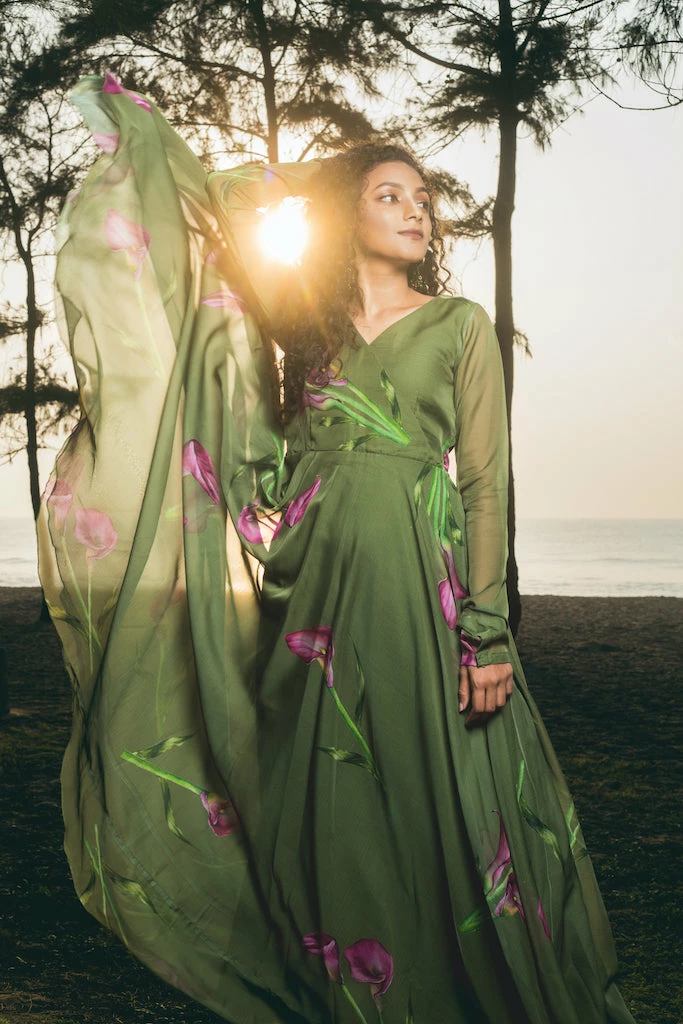 Niram Olive Green - Floral Organza Dress Ever Willow 4 Niram Olive Green - Floral Organza Dress Ever Willow