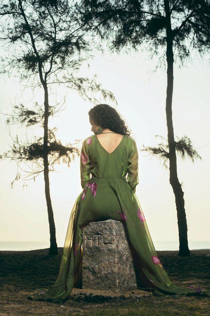 Niram Olive Green - Floral Organza Dress Ever Willow 5 Niram Olive Green - Floral Organza Dress Ever Willow