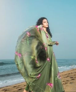 Niram Olive Green - Floral Organza Dress Ever Willow