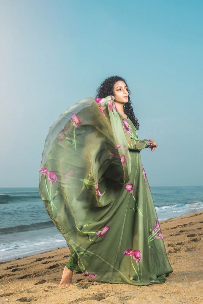 Niram Olive Green - Floral Organza Dress Ever Willow 1 Niram Olive Green - Floral Organza Dress Ever Willow