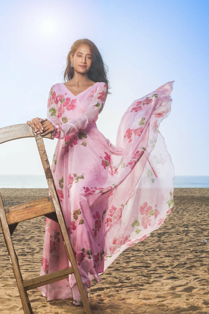 Niram Pink - Floral Organza Dress 1 Niram Pink - Floral Organza Dress