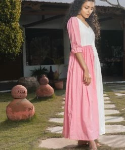 Niram Half & Half Dress - Pink & White Ever Willow