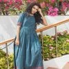 Niram Cotton Buttis Maxi Dress - Blue & Pink Border Ever Willow