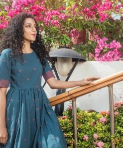 Niram Cotton Buttis Maxi Dress - Blue & Pink Border Ever Willow