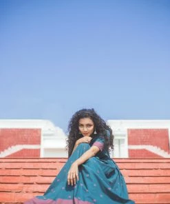 Niram Cotton Buttis Maxi Dress - Blue & Pink Border Ever Willow