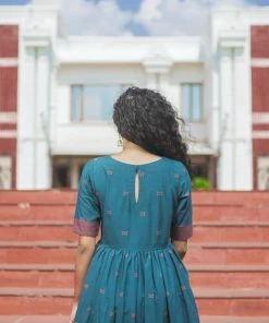 Niram Cotton Buttis Maxi Dress - Blue & Pink Border Ever Willow