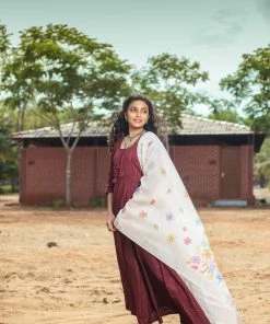Niram Ever Willow Maroon Fit & Flare Striped Anarkali