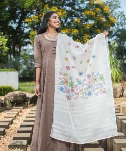 Niram Brown Fit & Flare Striped Anarkali