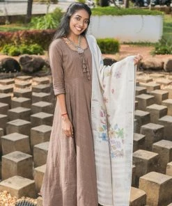 Niram Brown Fit & Flare Striped Anarkali