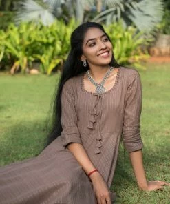 Niram Brown Fit & Flare Striped Anarkali