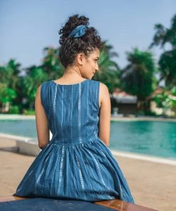 Niram Ever Willow Zari Striped Ankle Length Dress - Blue