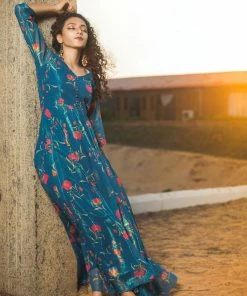 Niram Ever Willow Blue Floral Printed Georgette Dress