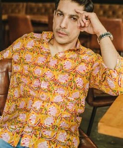 PRINTS VALLEY Yellow Floral Print Shirt Men's Shirt