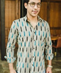 PRINTS VALLEY Men's Shirt Grey Blue Ikat Play Shirt