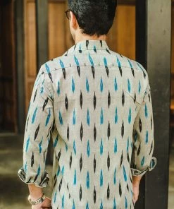 PRINTS VALLEY Men's Shirt Grey Blue Ikat Play Shirt