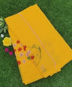 Tashi Threads Yellow Floral Embroidered Kota Sarees