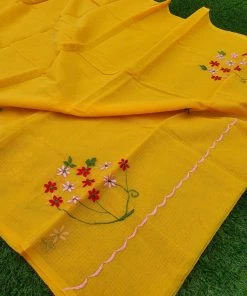 Tashi Threads Yellow Floral Embroidered Kota Sarees