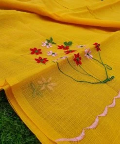 Tashi Threads Yellow Floral Embroidered Kota Sarees